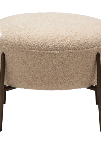 DANFORM Orbit fodskammel, rund - matteret mandel RPES boucléstof m. glimmer og antik messing stl