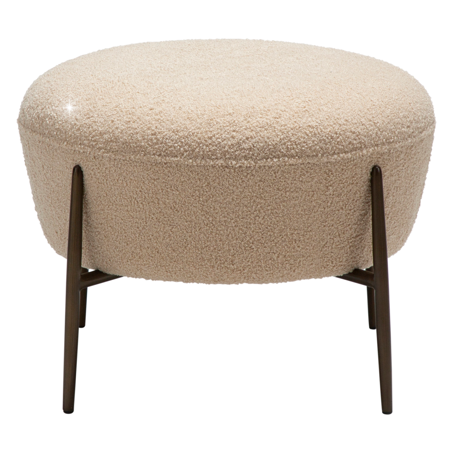 DANFORM Orbit fodskammel, rund - matteret mandel RPES boucléstof m. glimmer og antik messing stl