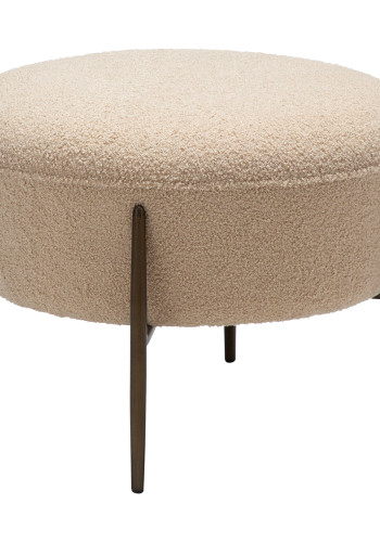 DANFORM Orbit fodskammel, rund - matteret mandel RPES boucléstof m. glimmer og antik messing stl