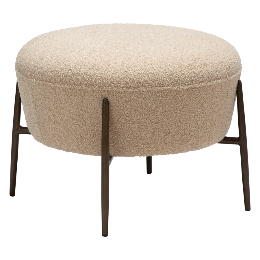 DANFORM Orbit fodskammel, rund - matteret mandel RPES boucléstof m. glimmer og antik messing stl