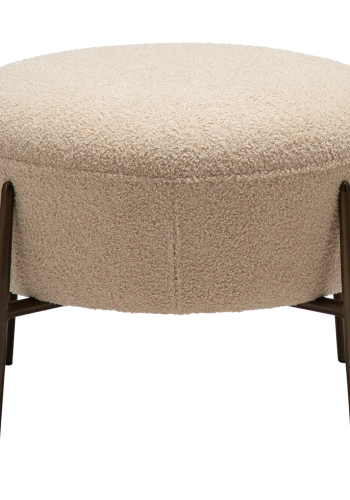 DANFORM Orbit fodskammel, rund - matteret mandel RPES boucléstof m. glimmer og antik messing stl