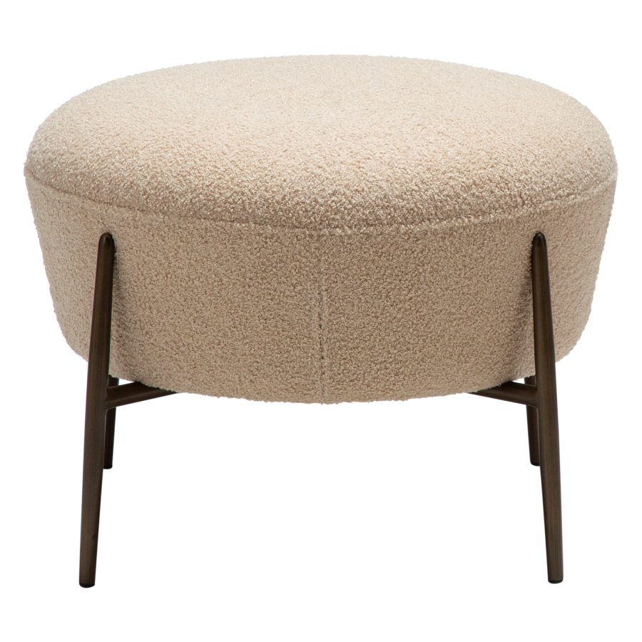 DANFORM Orbit fodskammel, rund - matteret mandel RPES boucléstof m. glimmer og antik messing stl