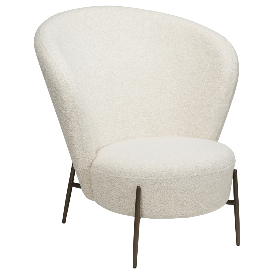 DAN-FORM ORBIT Lounge Chair Dove RPES bouclé stof m. antikke messing ben