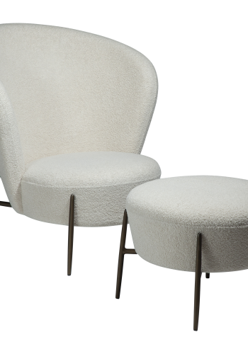 DAN-FORM ORBIT Lounge Chair Dove RPES bouclé stof m. antikke messing ben