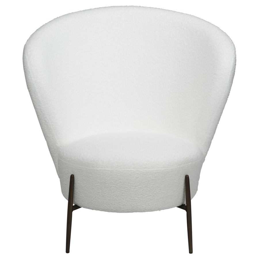 DAN-FORM ORBIT Lounge Chair Snow RPES bouclé m. antikke messing ben