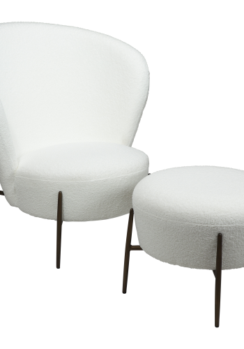 DAN-FORM ORBIT Lounge Chair Snow RPES bouclé m. antikke messing ben