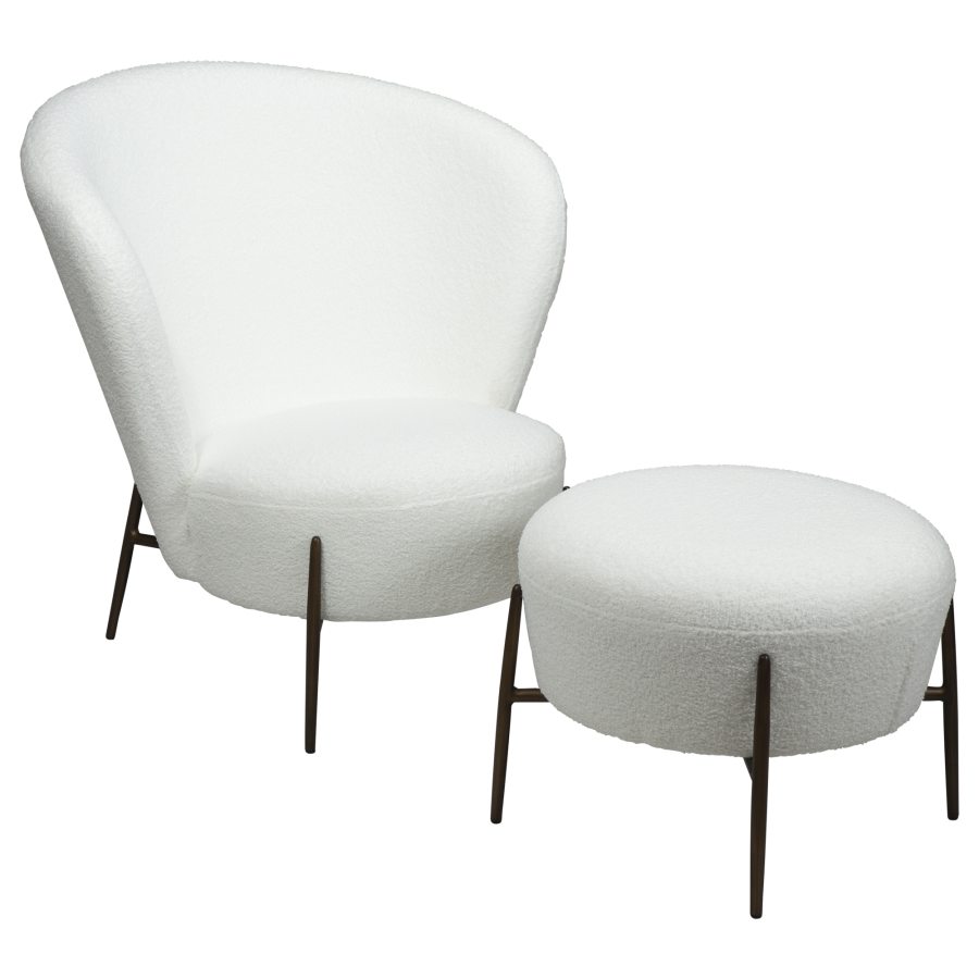 DAN-FORM ORBIT Lounge Chair Snow RPES bouclé m. antikke messing ben