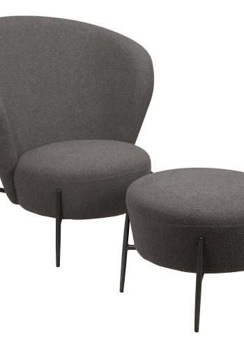 DAN-FORM ORBIT Lounge Chair Stone RPES bouclé m. antikke tin ben