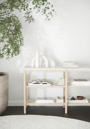 ROWICO Orwel konsolbord, m. 2 hylder - beige travertin og hvidvasket eg (140x40)