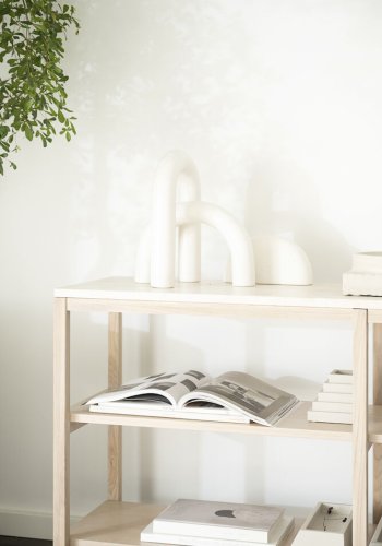 ROWICO Orwel konsolbord, m. 2 hylder - beige travertin og hvidvasket eg (140x40)