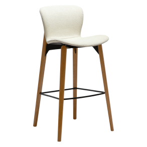 DANFORM Paragon barstol, m. rygln og fodsttte - benhvid boucléstof og brun asketr