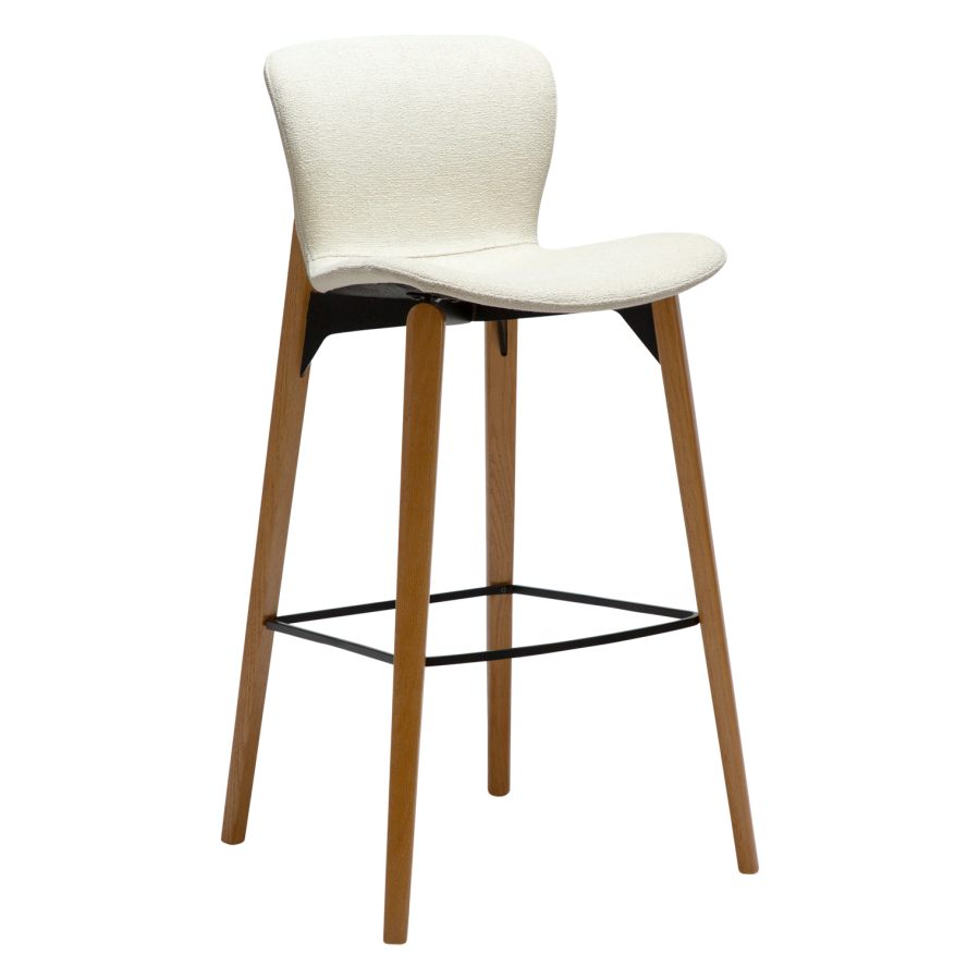 DANFORM Paragon barstol, m. rygln og fodsttte - benhvid boucléstof og brun asketr