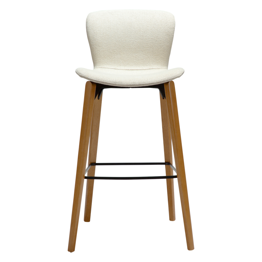 DANFORM Paragon barstol, m. rygln og fodsttte - benhvid boucléstof og brun asketr