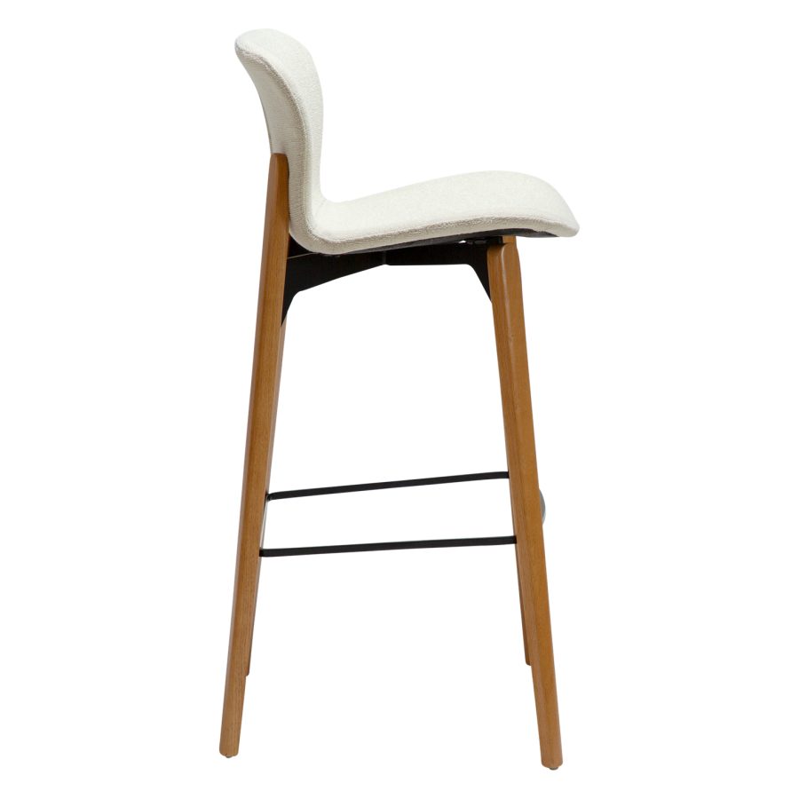 DANFORM Paragon barstol, m. rygln og fodsttte - benhvid boucléstof og brun asketr