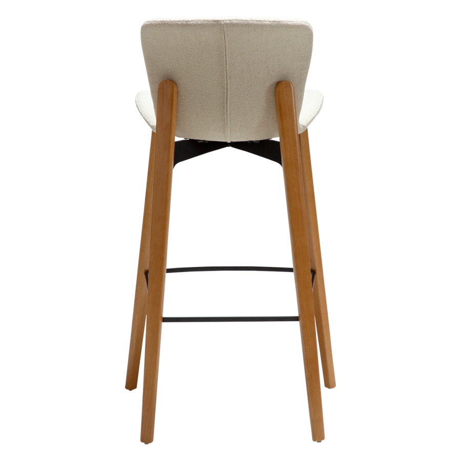 DANFORM Paragon barstol, m. rygln og fodsttte - benhvid boucléstof og brun asketr