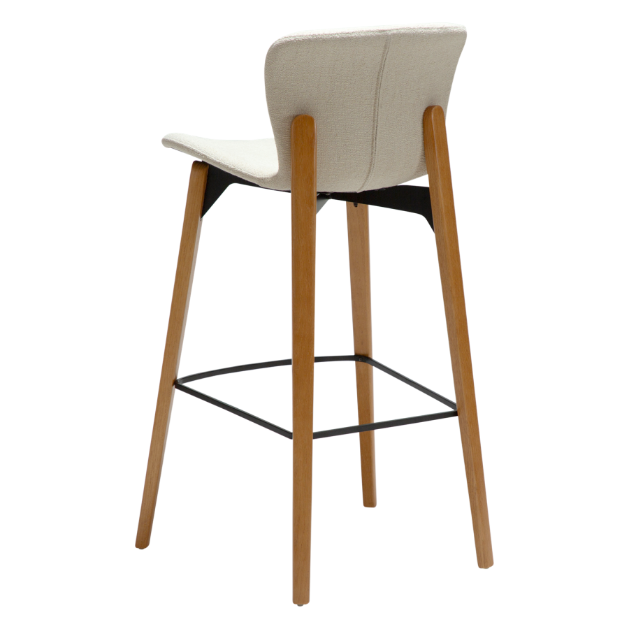 DANFORM Paragon barstol, m. rygln og fodsttte - benhvid boucléstof og brun asketr