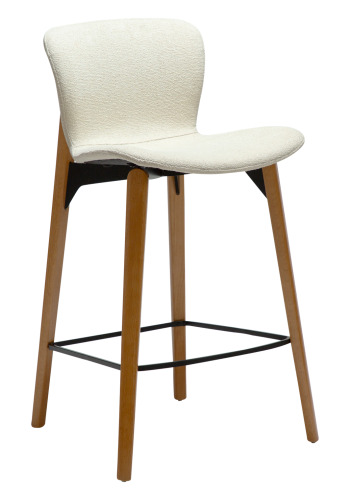 DANFORM Paragon counterstol, m. rygln og fodsttte - benhvid boucléstof og brun asketr