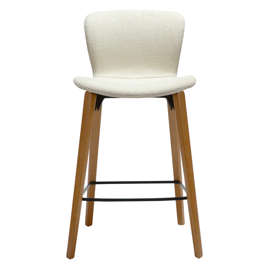 DANFORM Paragon counterstol, m. rygln og fodsttte - benhvid boucléstof og brun asketr