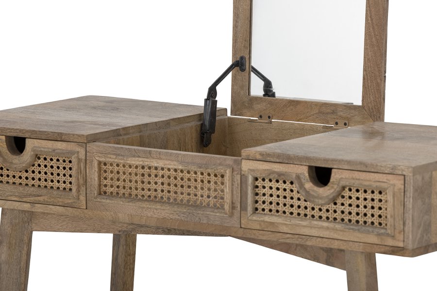 BLOOMINGVILLE Perth makeup bord, m. spejl og 2 skuffer - natur mangetr (102x45)