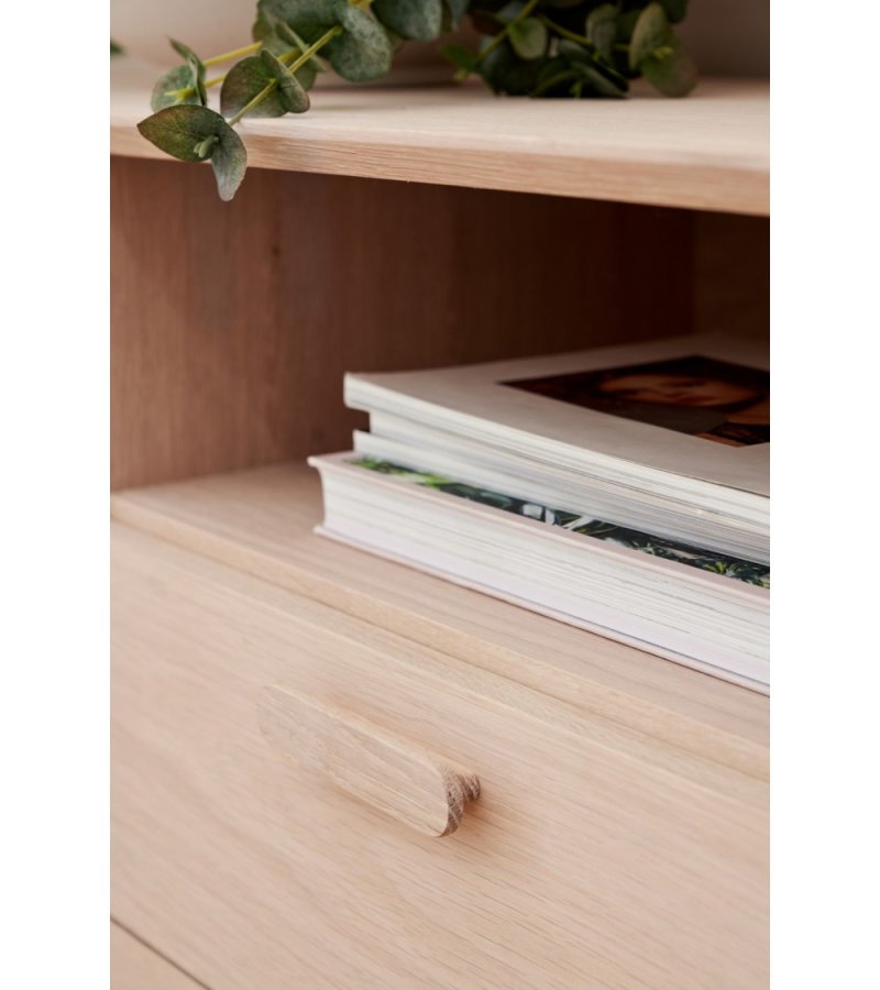 Porto Small sknk, m. 2 lger, 2 hylder, 2 skuffer, 1 rum - hvidolieret egetrsfinér og tr (160x42)