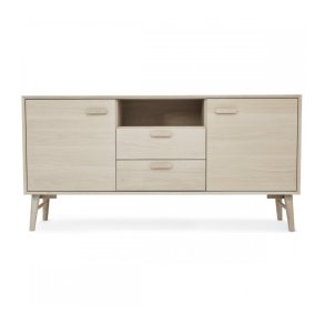 Porto Small sknk, m. 2 lger, 2 hylder, 2 skuffer, 1 rum - hvidolieret egetrsfinér og tr (160x42)