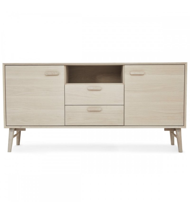 Porto Small sknk, m. 2 lger, 2 hylder, 2 skuffer, 1 rum - hvidolieret egetrsfinér og tr (160x42)