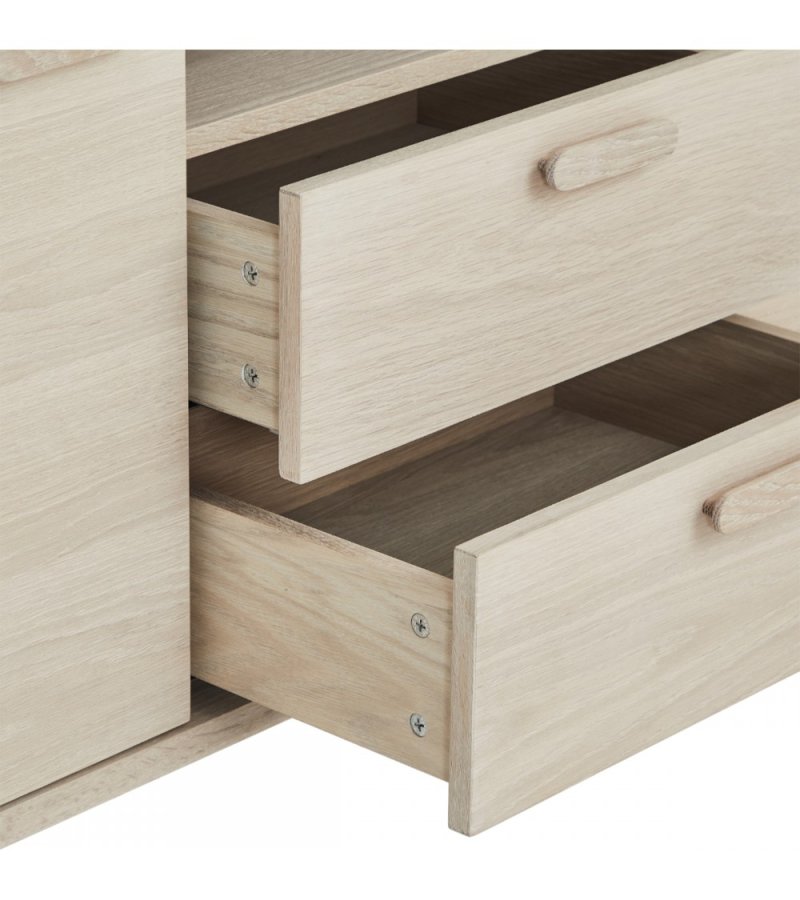 Porto Small sknk, m. 2 lger, 2 hylder, 2 skuffer, 1 rum - hvidolieret egetrsfinér og tr (160x42)