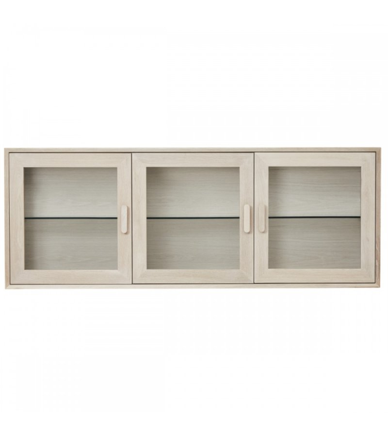 Porto Small vgskab, m. LED lys, 3 glaslger, 3 glashylder - hvidolieret egetrsfinér og egetr