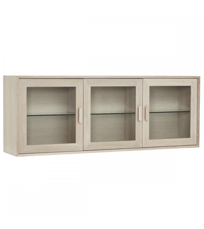 Porto Small vgskab, m. LED lys, 3 glaslger, 3 glashylder - hvidolieret egetrsfinér og egetr