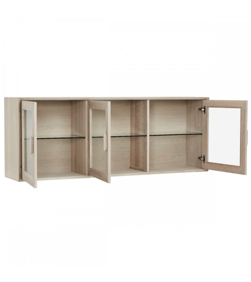 Porto Small vgskab, m. LED lys, 3 glaslger, 3 glashylder - hvidolieret egetrsfinér og egetr