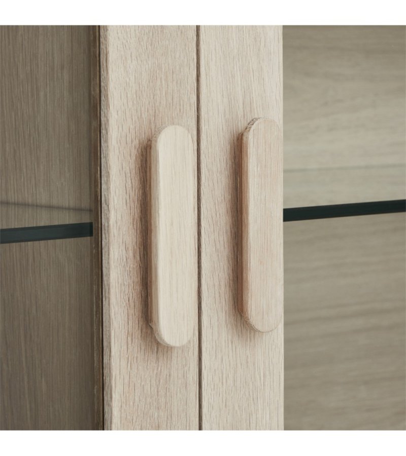 Porto Small vgskab, m. LED lys, 3 glaslger, 3 glashylder - hvidolieret egetrsfinér og egetr