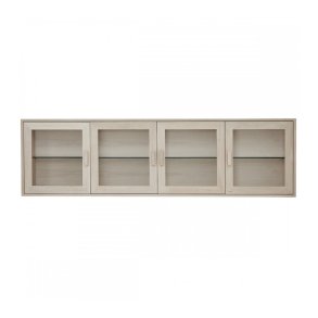 Porto Large vgskab, m. LED lys, 4 glaslger, 4 glashylder - hvidolieret egetrsfinér og egetr