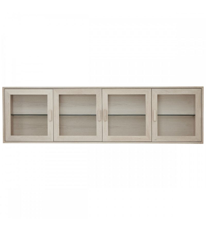 Porto Large vgskab, m. LED lys, 4 glaslger, 4 glashylder - hvidolieret egetrsfinér og egetr