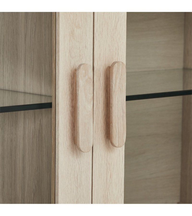 Porto Large vgskab, m. LED lys, 4 glaslger, 4 glashylder - hvidolieret egetrsfinér og egetr