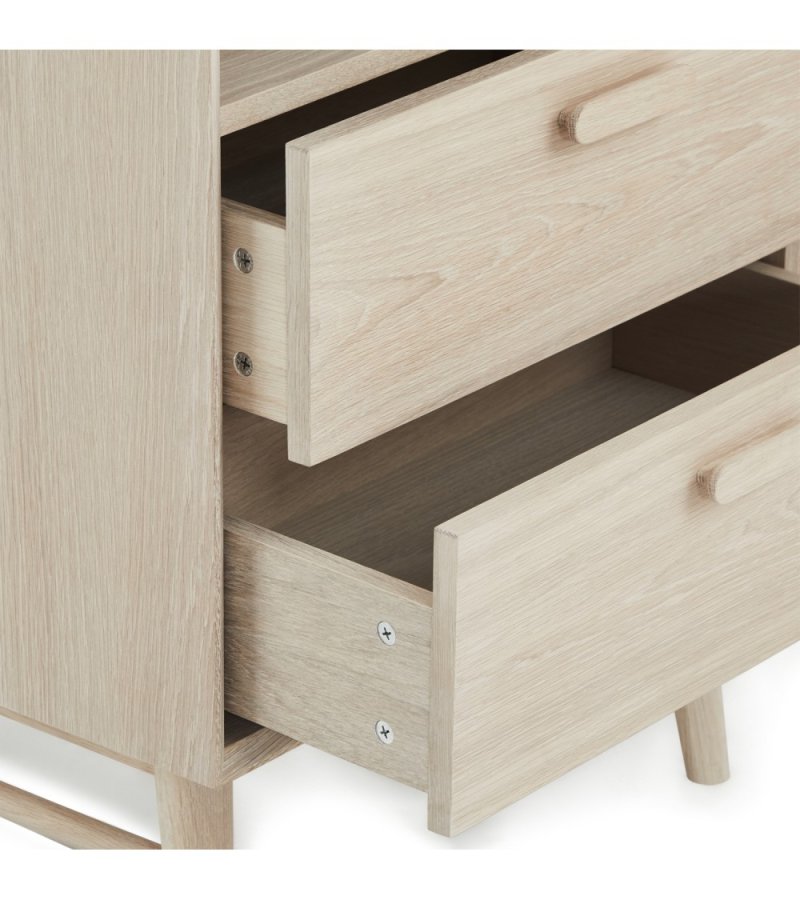 Porto bogreol, m. 3 hylder og 2 skuffer - hvidolieret egetrsfinér og tr