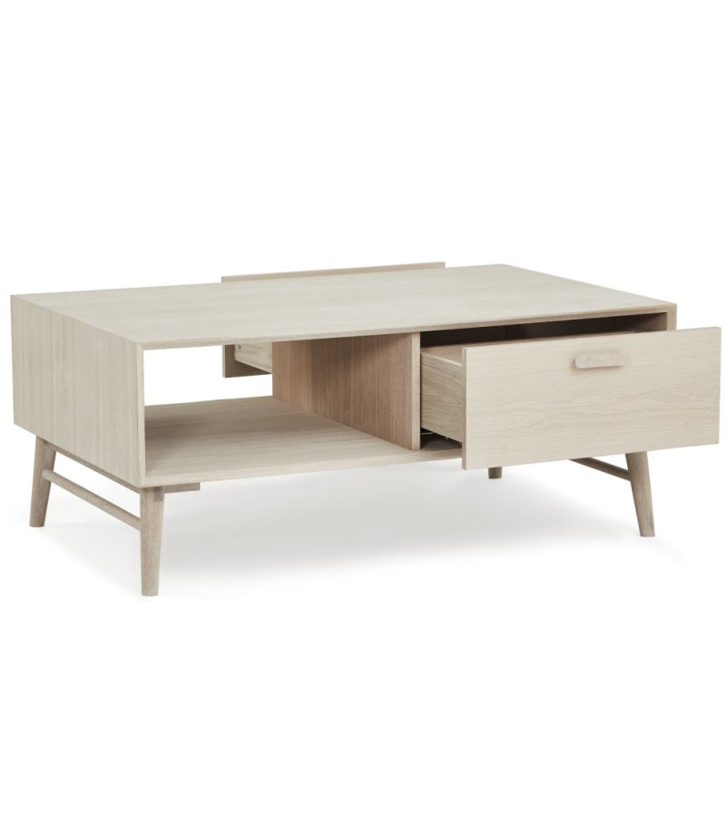 Porto sofabord, m. 2 skuffer og 1 rum - hvidolieret egetrsfinér og tr (75x120)