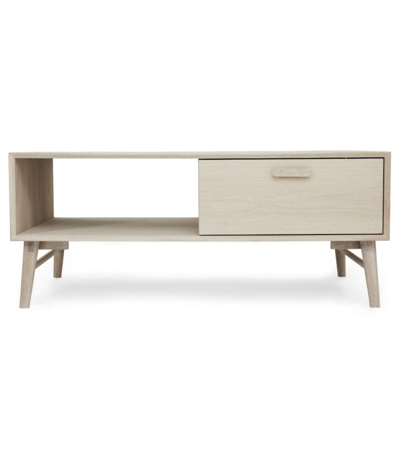 Porto sofabord, m. 2 skuffer og 1 rum - hvidolieret egetrsfinér og tr (75x120)