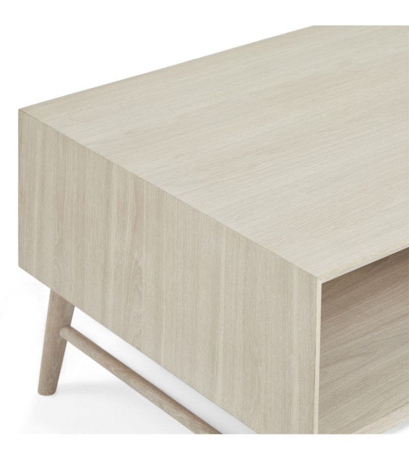 Porto sofabord, m. 2 skuffer og 1 rum - hvidolieret egetrsfinér og tr (75x120)