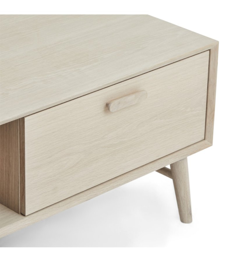 Porto sofabord, m. 2 skuffer og 1 rum - hvidolieret egetrsfinér og tr (75x120)