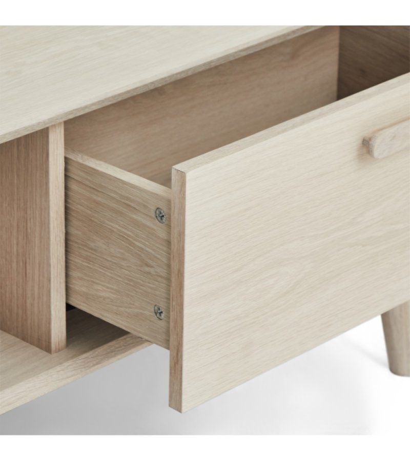 Porto sofabord, m. 2 skuffer og 1 rum - hvidolieret egetrsfinér og tr (75x120)