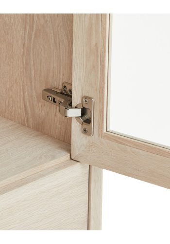 Porto vitrineskab, m. LED lys, 4 lger, 2 skuffer, 6 hylder - glas, hvidolieret egetrsfinér og tr