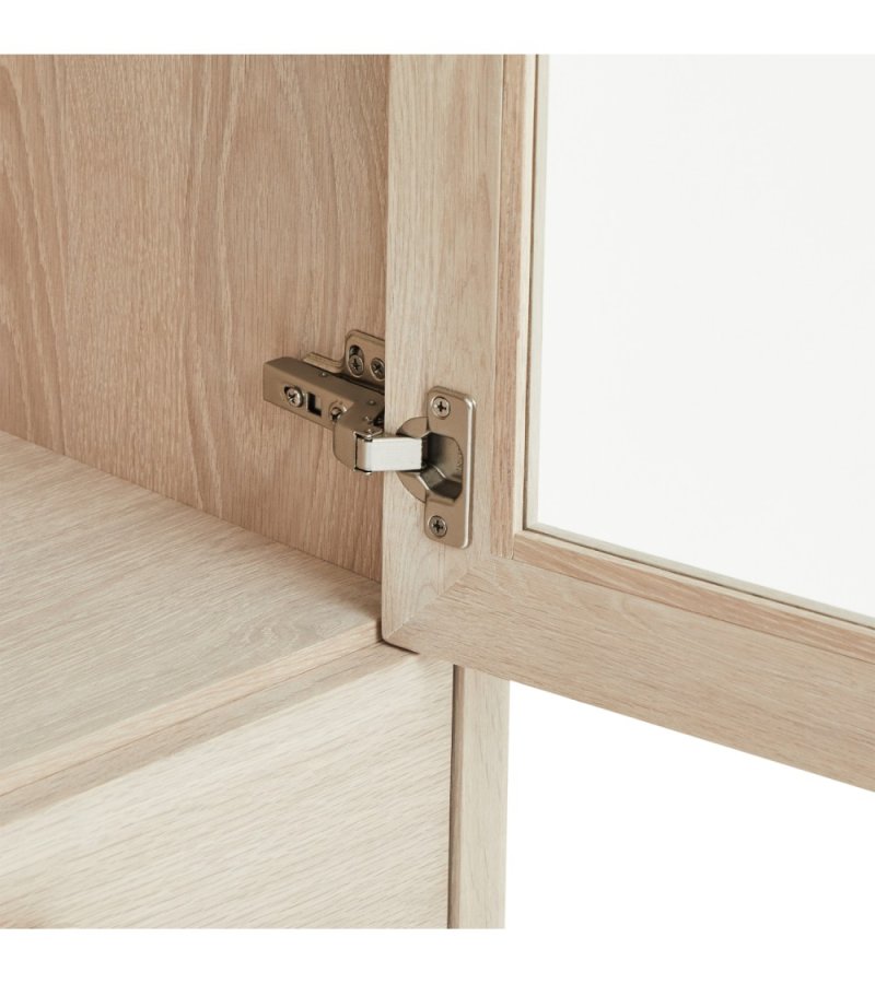 Porto vitrineskab, m. LED lys, 4 lger, 2 skuffer, 6 hylder - glas, hvidolieret egetrsfinér og tr