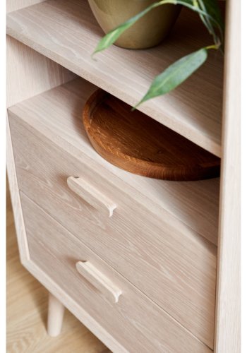 Porto hj sknk, m. 2 lger, 3 hylder og 2 skuffer - hvidolieret egetrsfinér og tr (100x40)