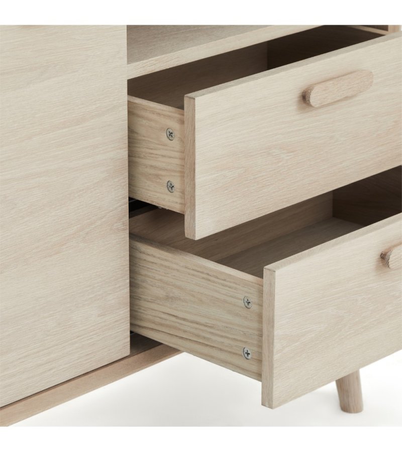 Porto hj sknk, m. 2 lger, 3 hylder og 2 skuffer - hvidolieret egetrsfinér og tr (100x40)