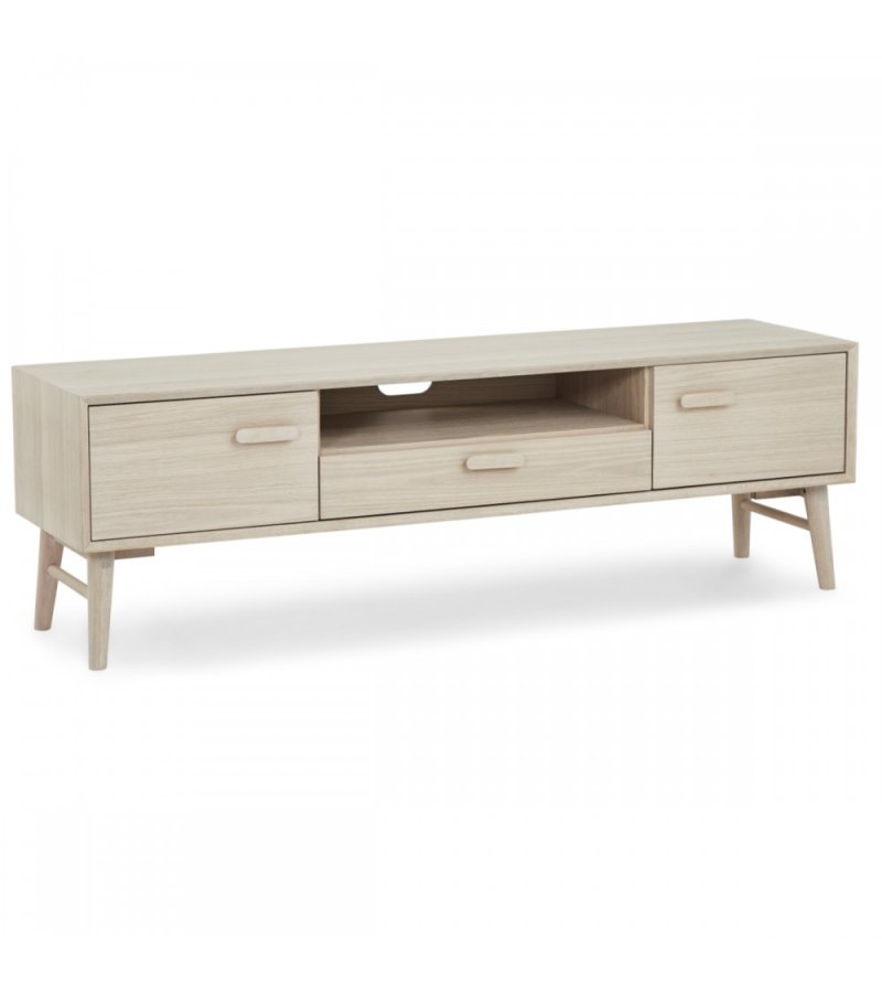 Porto TV-bord, m. 2 lger, 1 skuffe, 2 hylder, 1 rum - hvidolieret egetrsfinér og tr (160x42)