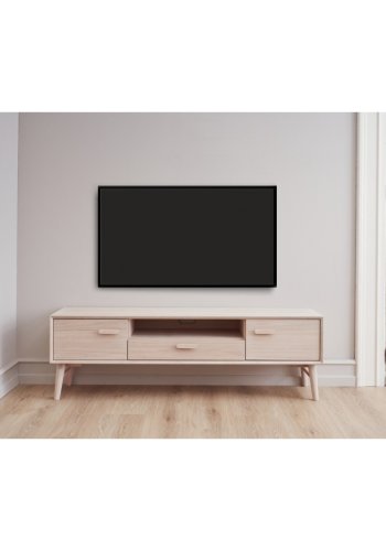 Porto TV-bord, m. 2 lger, 1 skuffe, 2 hylder, 1 rum - hvidolieret egetrsfinér og tr (160x42)