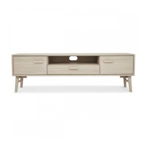 Porto TV-bord, m. 2 lger, 1 skuffe, 2 hylder, 1 rum - hvidolieret egetrsfinér og tr (160x42)