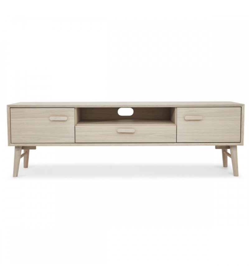 Porto TV-bord, m. 2 lger, 1 skuffe, 2 hylder, 1 rum - hvidolieret egetrsfinér og tr (160x42)