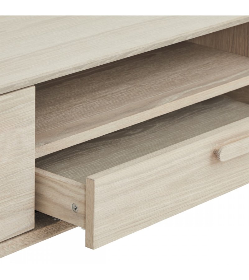 Porto TV-bord, m. 2 lger, 1 skuffe, 2 hylder, 1 rum - hvidolieret egetrsfinér og tr (160x42)