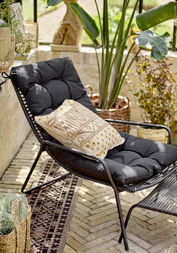 BLOOMINGVILLE Boel liggestol, m. taburet og pude - sort flet og sort metal